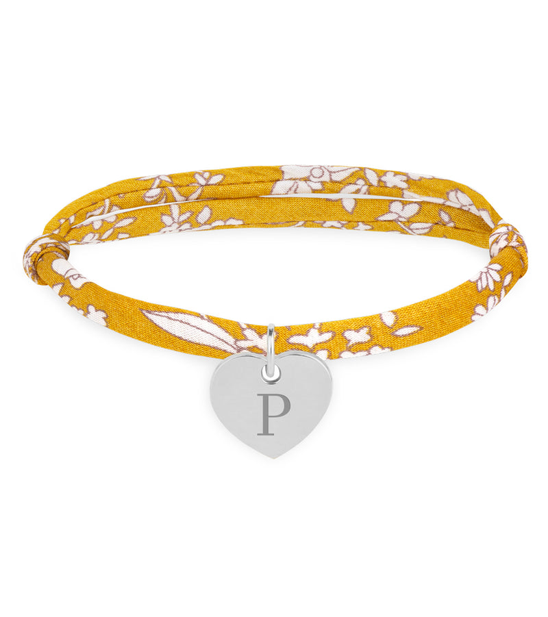 Bracelet en argent avec cœur de 15mm, orné de liberty Clivia