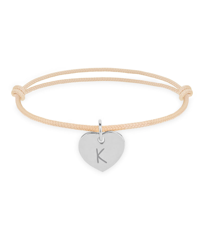 Bijou coeur argent, cordon beige