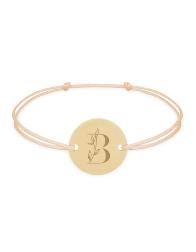  Bracelet personnalisé, agrémenté d'une médaille de 15mm plaquée or et de deux trous, avec un cordon beige