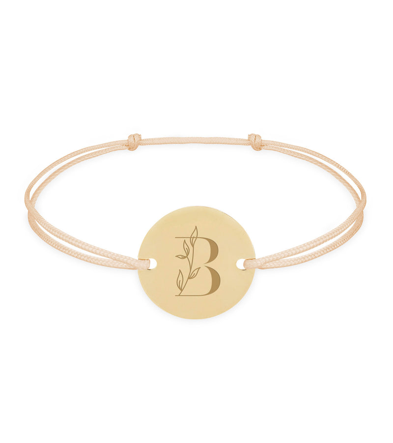  Bracelet personnalisé, agrémenté d'une médaille de 15mm plaquée or et de deux trous, avec un cordon beige