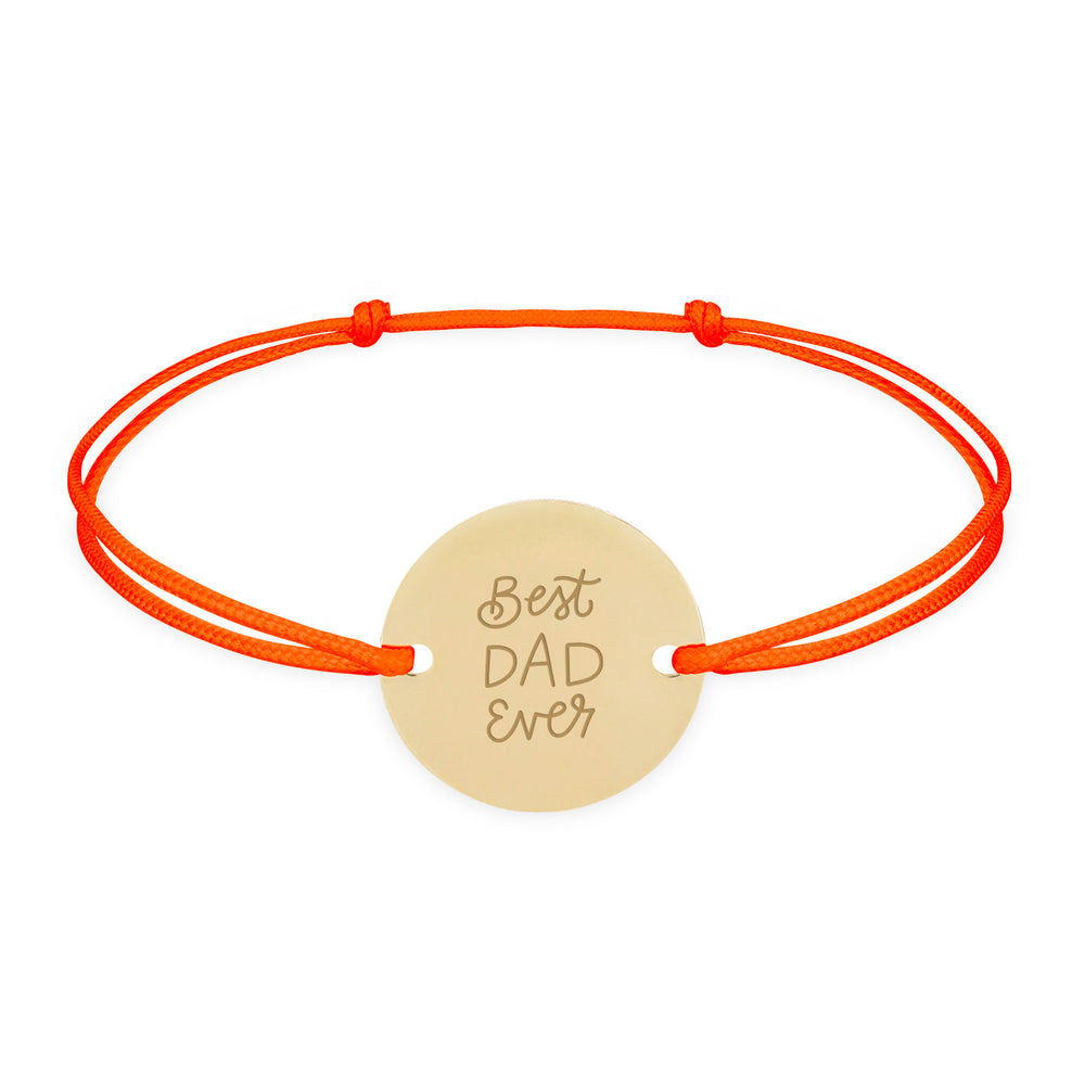 Bracelet Personnalisé avec Médaille 15mm en Plaqué Or et Cordon orange fluo.