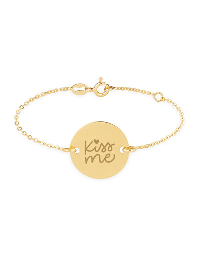 bracelet plaqué or, agrémenté d'une médaille personnalisée de 15mm, comporte deux trous et une chaîne plate assortie.