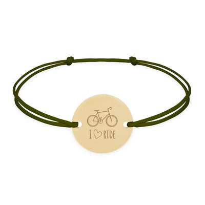 Bracelet Personnalisé, orné d'une Médaille de 15mm plaquée Or. Avec ses 2 trous et son élégant cordon kaki