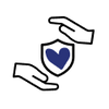 Deux mains en signe de protection avec un coeur bleu