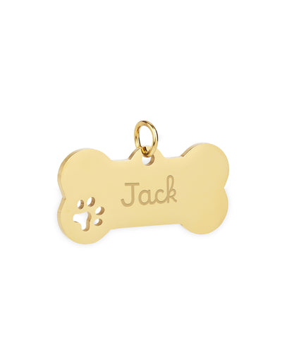 Médaille Chien Personnalisée - Os 40mm x 20mm - Acier Inoxydable Doré