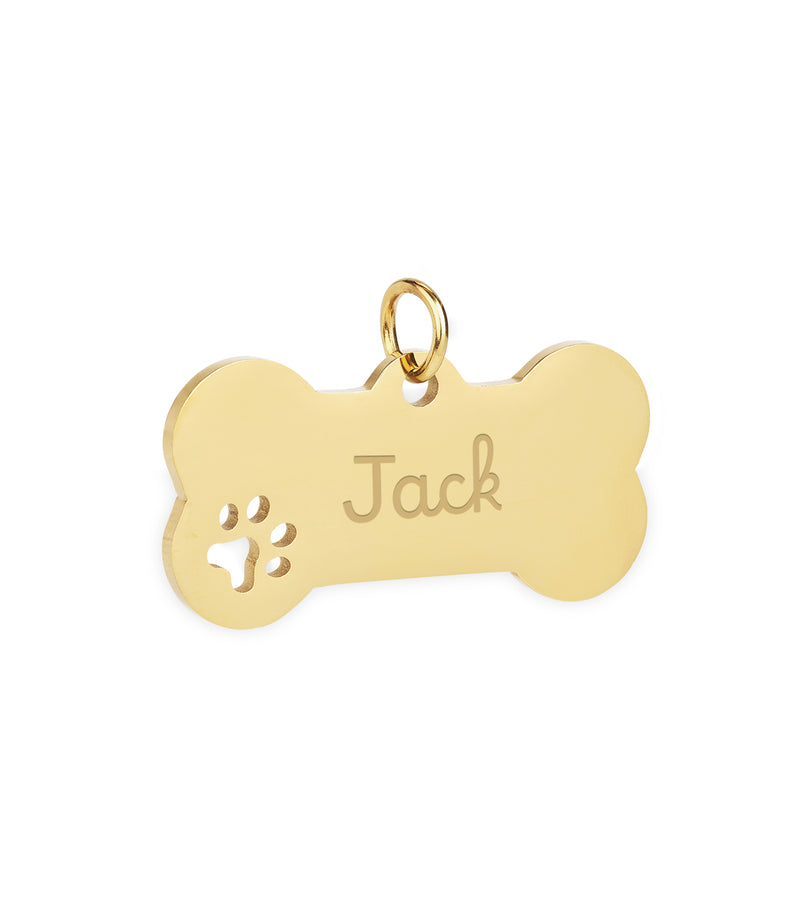 Médaille Chien Personnalisée - Os 40mm x 20mm - Acier Inoxydable Doré