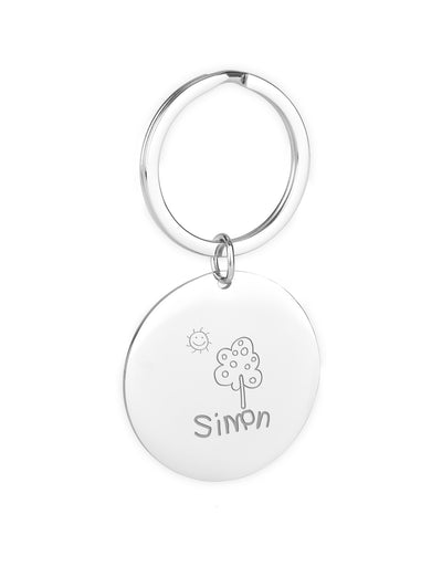 porte-clés avec un rond en acier inoxydable de 35mm et une forme en anneau de 30mm.