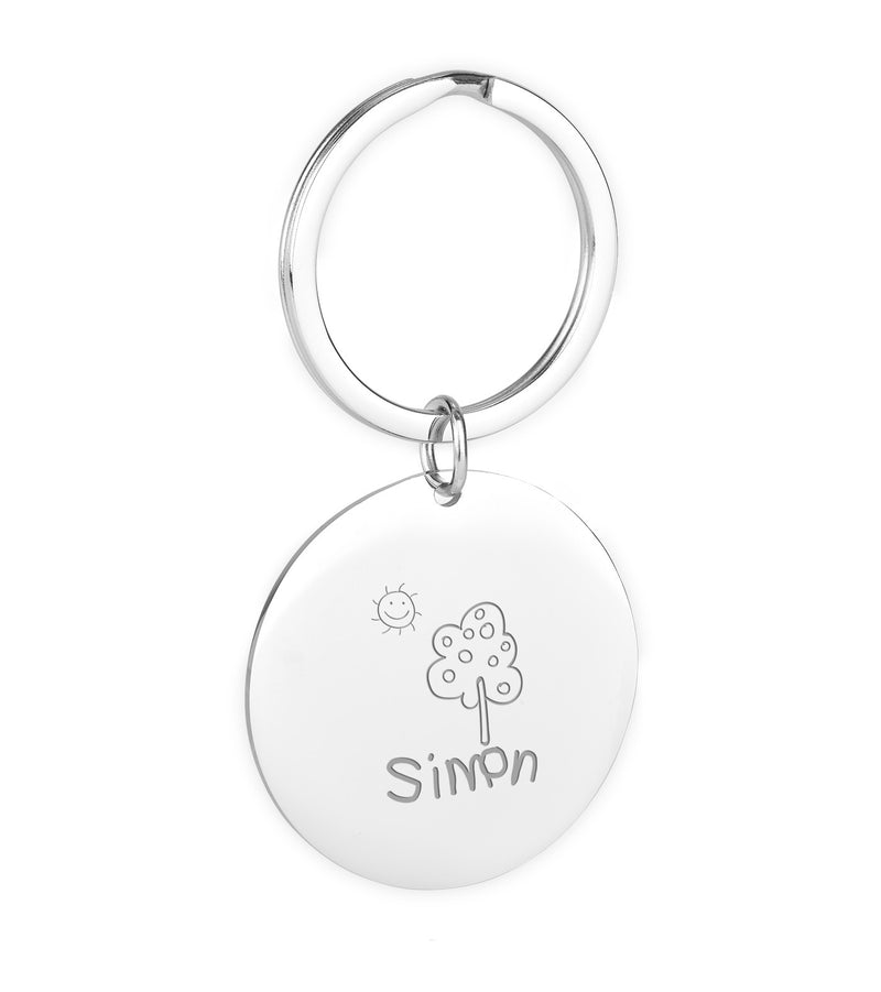porte-clés avec un rond en acier inoxydable de 35mm et une forme en anneau de 30mm.