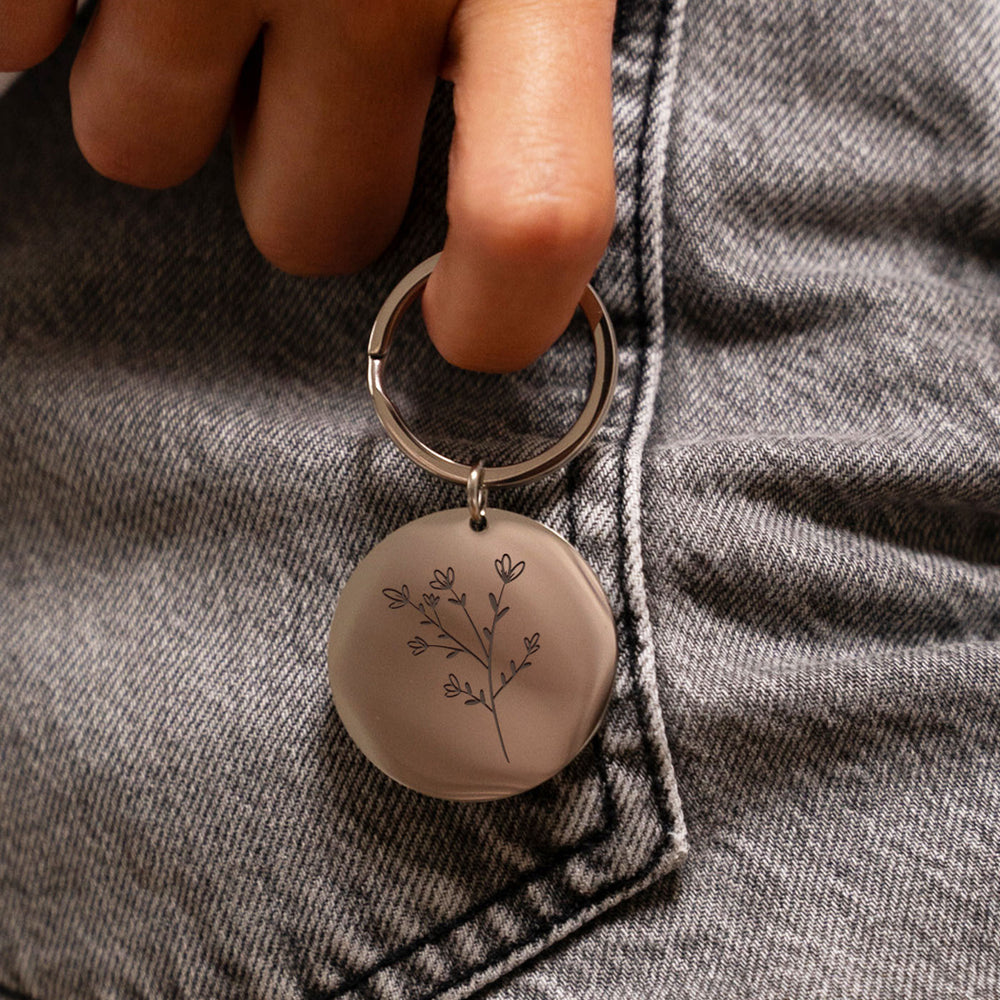 porte-clés rond, 35mm en acier inoxydable, arborant une forme d'anneau de 30mm.