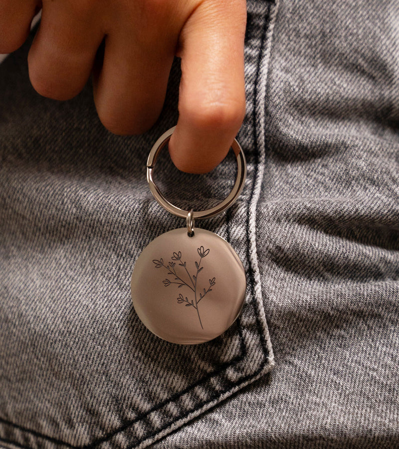 porte-clés rond, 35mm en acier inoxydable, arborant une forme d'anneau de 30mm.