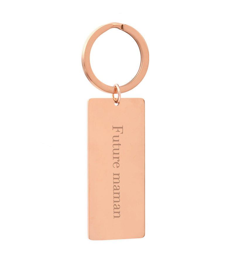 Porte-clé en acier inoxydable doré rose personnalisable, en forme de plaque de 50 mm x 22 mm, avec anneau rond pour accrocher vos clés.


