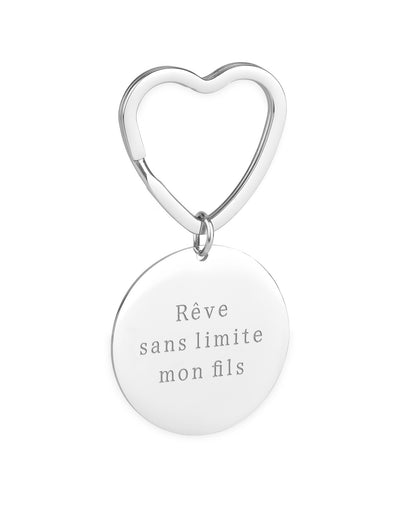 Avec son design rond et personnalisé, ce porte-clé en acier inoxydable 35mm est agrémenté d'un anneau cœur de 31mm.