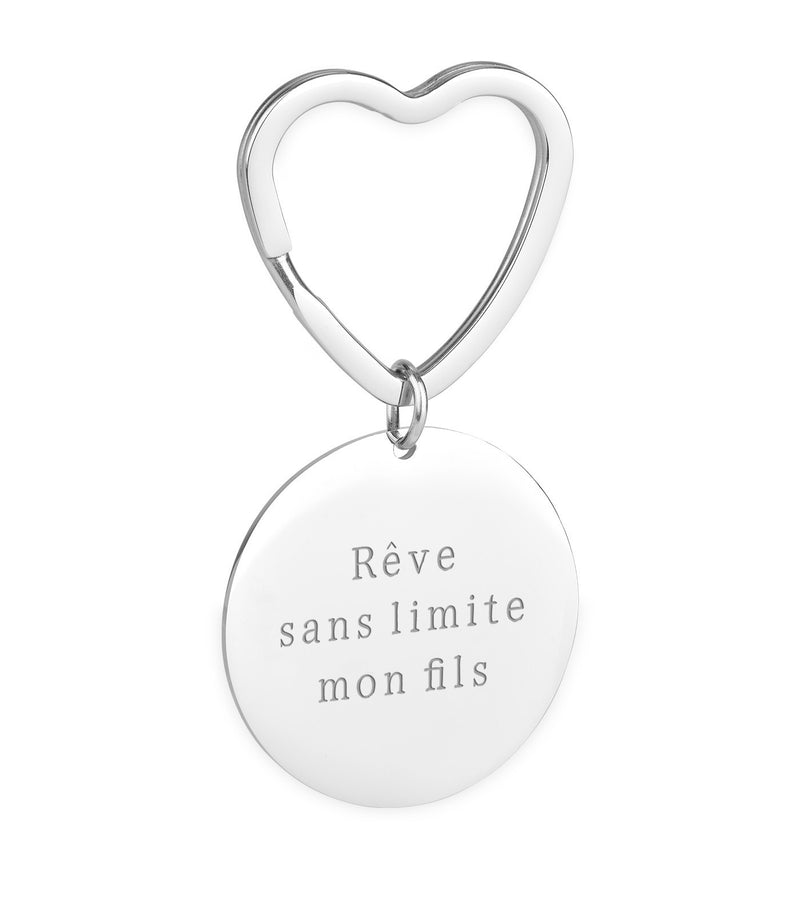 Avec son design rond et personnalisé, ce porte-clé en acier inoxydable 35mm est agrémenté d'un anneau cœur de 31mm.